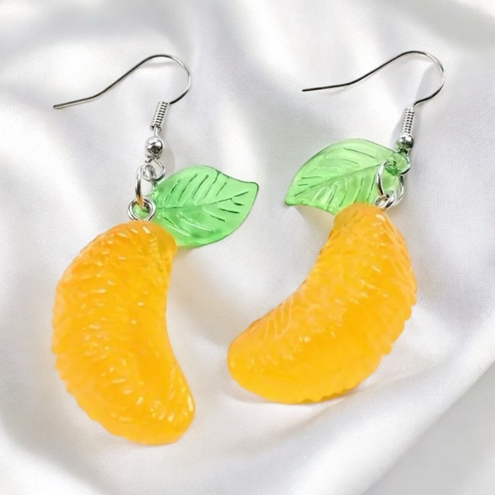 1pair Orange Slice Resin Drop Dangle‎ Earrings Creative Fruit Pendant Earrings - Picture 6 of 10